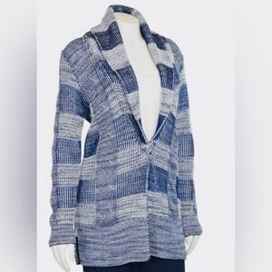 St. John Vivid Denim Multi Knit Wool Blend Cardigan Sweater Medium EUC